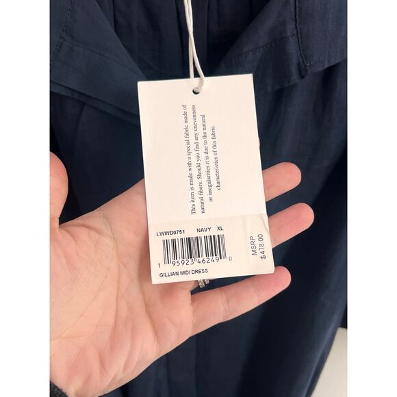 Frame Gillian Puff Sleeve Tie Waist Shirt Midi Dress Navy Women's Size XL NWT - Picture 6 of 13